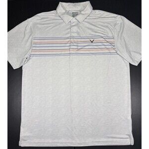 Callaway Opti-Dri Polo Shirt Mens Large White/Blue/Orange Golf Short Sleeve